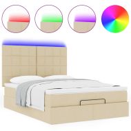 Османска легло с матрак и LED, кремаво, 140x200 см, плат