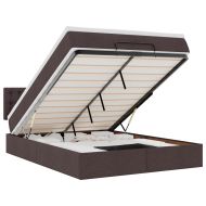 Османска легло с матрак и LED, тъмнокафяво, 140x200 см, плат