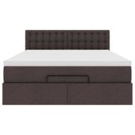 Османска легло с матрак и LED, тъмнокафяво, 140x200 см, плат