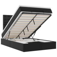 Османска легло с матрак&LED, черно, 120x200 см, изкуствена кожа