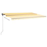 Ръчно прибиращ се сенник с LED, 500x350 см, жълто и бяло