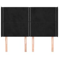 Горна табла за легло с уши, черна, 147x16x118/128 см, кадифе