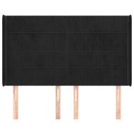 Горна табла за легло с уши, черна, 147x16x118/128 см, кадифе