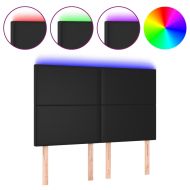 LED горна табла за легло,черна,144x5x118/128см, изкуствена кожа