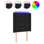 LED горна табла за легло, черна, 83x16x118/128 см, кадифе