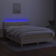 Боксспринг легло с матрак и LED, кремаво, 140x200 см, плат