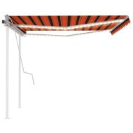 Ръчно прибиращ се сенник с LED 4x3 м оранжево и кафяво