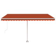 Ръчно прибираща се тента с LED, 400x300 см, оранжево и кафяво