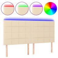 LED горна табла за легло, кремава, 160x5x118/128 см, плат