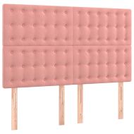 LED горна табла за легло, розова, 144x5x118/128 см, кадифе