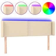 LED горна табла за легло, кремава, 147x16x78/88 см, плат