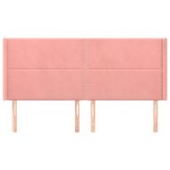 Горна табла за легло с уши, розова, 163x16x118/128 см, кадифе