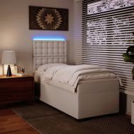 Боксспринг легло с матрак, бяло, 90x190 см изкуствена кожа