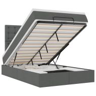 Османска легло с матрак и LED, тъмносиво, 120x200 см, плат