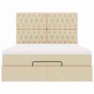 Османска легло с матрак и LED, кремаво, 140x200 см, плат