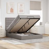 Османска легло с матрак и LED, таупе, 140x200 см, плат