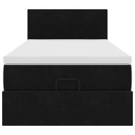 Османска легло с матрак и LED, черно, 80x200 см, кадифе