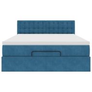 Османска легло с матрак и LED, тъмносиньо, 140x200 см, кадифе