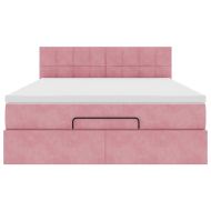 Османска легло с матрак и LED, розово, 140x190 см, кадифе