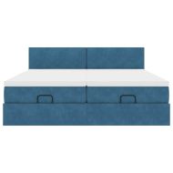 Османска легло с матраци и LED, тъмносиньо, 180x200 см, кадифе