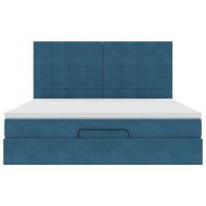 Османска легло с матраци и LED, тъмносиньо, 160x200 см, кадифе