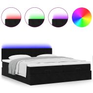 Османска легло с матраци и LED, черно, 180x200 см, кадифе