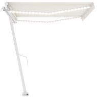 Ръчно прибиращ се сенник с LED, 400x300 см, кремав