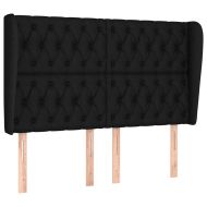 Горна табла за легло с уши, черна, 147 x 23 x 118/128 см, плат