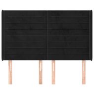 Горна табла за легло с уши, черна, 147x16x118/128 см, кадифе
