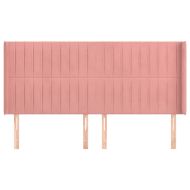 Горна табла за легло с уши, розова, 183x16x118/128 см, кадифе