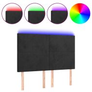 LED горна табла за легло, черна, 144x5x118/128 см, кадифе