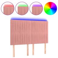 LED горна табла за легло, розова, 144x5x118/128 см, кадифе