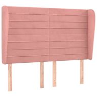 Горна табла за легло с уши, розова, 147x23x118/128 см, кадифе