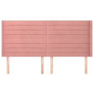 Горна табла за легло с уши, розова, 203x16x118/128 см, кадифе