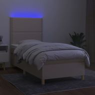 Боксспринг легло с матрак и LED, кремава, 90x200 см, плат