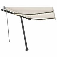 Ръчно прибиращ се сенник с LED, 350x250 см, кремав