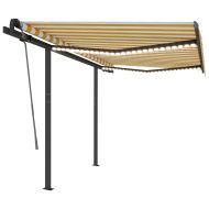 Ръчно прибиращ се сенник с LED, 3x2,5 м, жълто и бяло