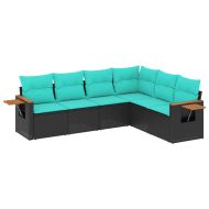 Градински комплект диван с възглавници 6 части черен полиратан