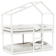 Двуетажно легло с покрив, бял, 90x200 см, борово дърво масив