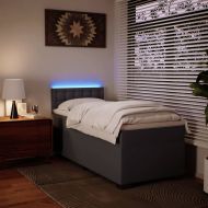 Боксспринг легло с матрак, сиво, 90x190 см изкуствена кожа