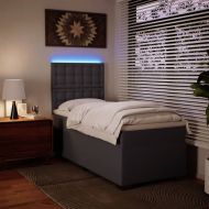 Боксспринг легло с матрак, сиво, 80x200 см, изкуствена кожа