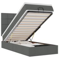 Османска легло с матрак и LED, тъмносиво, 90x200 см, плат