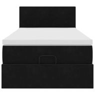 Османска легло с матрак и LED, черно, 90x200 см, кадифе