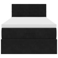 Османска легло с матрак и LED, черно, 90x200 см, кадифе