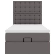 Османска легло с матрак&LED, сиво, 90x200 см, изкуствена кожа