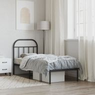 Метална рамка за легло с горна табла, черна, 75x190 см