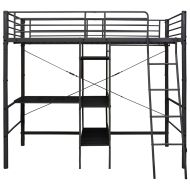 Горно легло с рамка за маса, черно, метал, 90x200 см