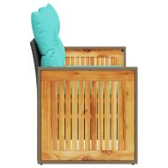 Градински диван с възглавници, двуместен, черен, полиратан