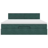 Османска легло с матрак и LED, тъмнозелено, 160x200 см, кадифе