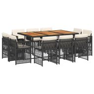 Градински комплект с възглавници 11 части полиратан черен